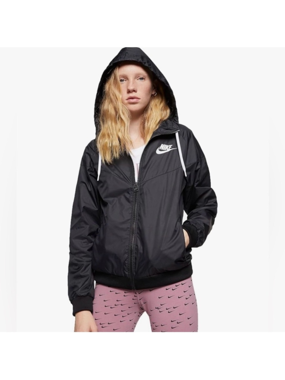 Nike Black Hooded Bomber Jacket with White Logo